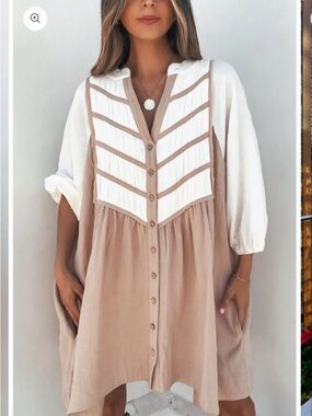 Cream Color Block Tunic Dress